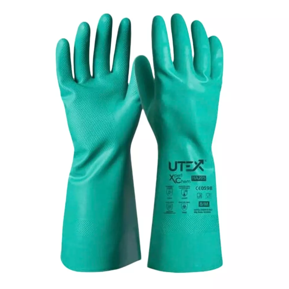 UTEX Xpert Chem Safety Hand Gloves Green 330 mm Length L Size Nitrile Rubber for Industrial Use, HA206 (Pack of 24 Pair)