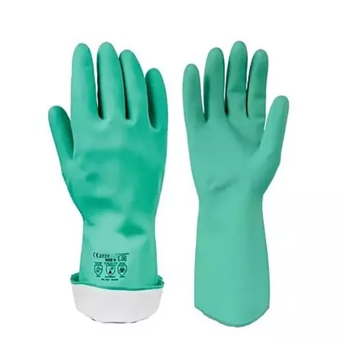 Telly Essentials Chemical Resistant Nitrile Safety Gloves MNF71 XL Size Flock Lined Green, TSSPL-HG- CHM-001