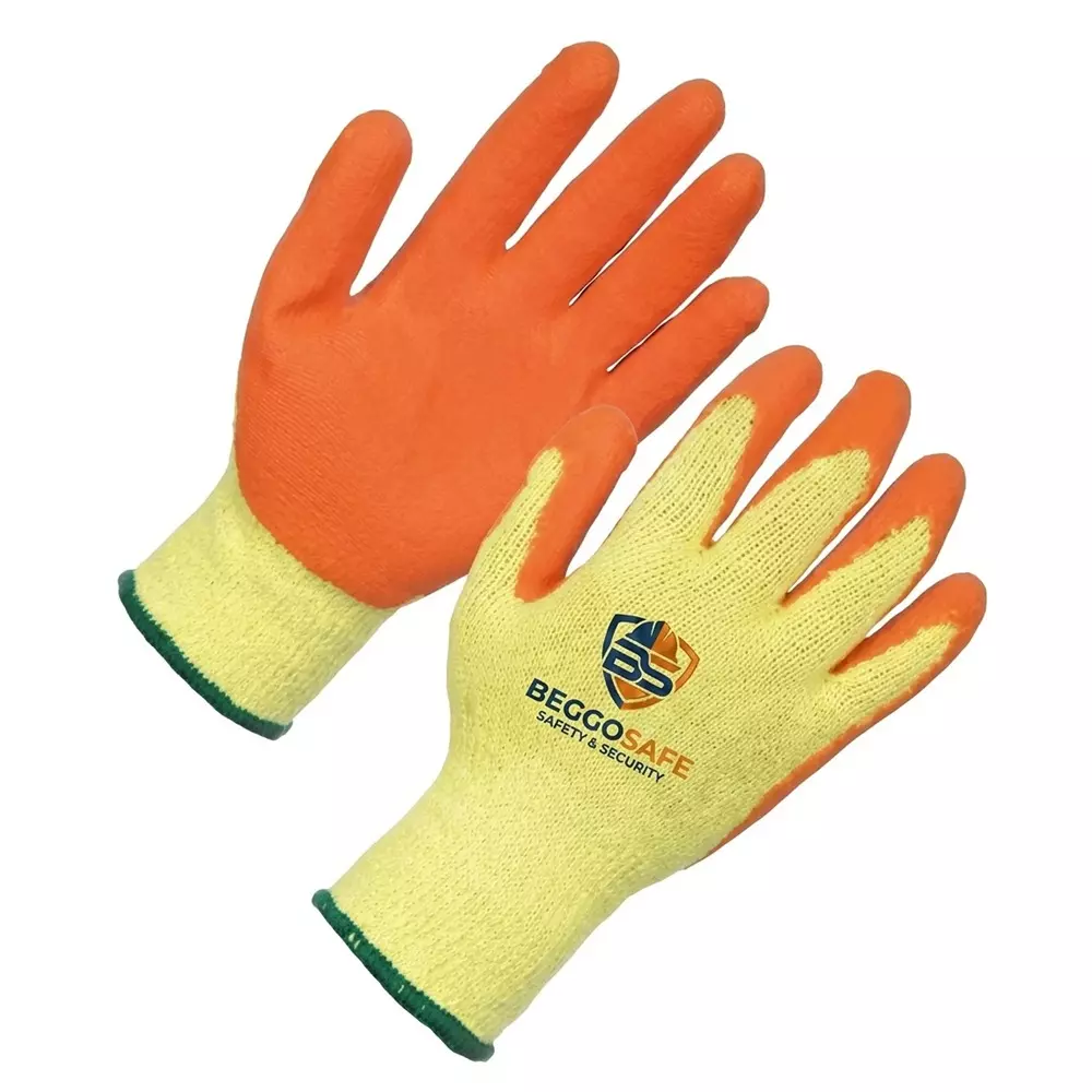 BEGGOSAFE Cut Resistant Gloves Latex Coated Nitrile Rubber Material Reusable Yellow & Orange Color Free Size (Pack of 12 Pair)