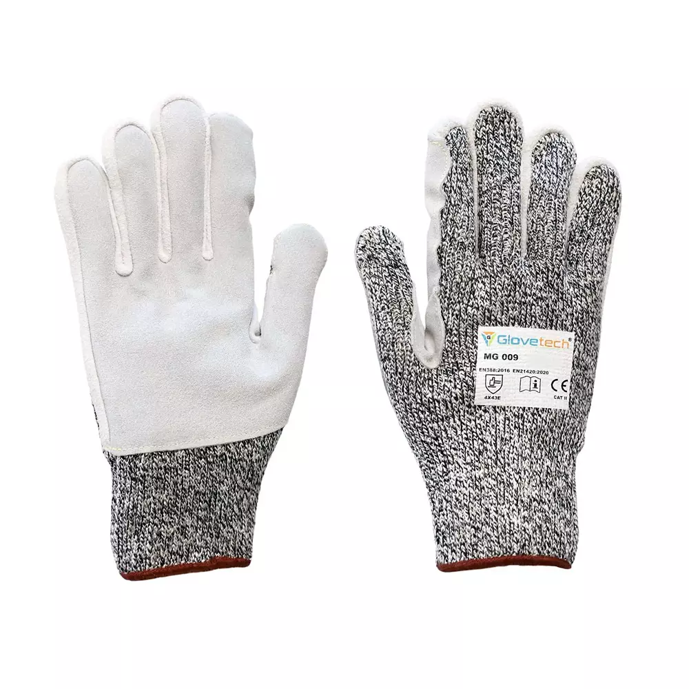 Glovetech Meta Glass Premium Cut Resistant Gloves with Reinforced Leather White & Gray XL Size, MG 009 (Pack of 60 Pair)