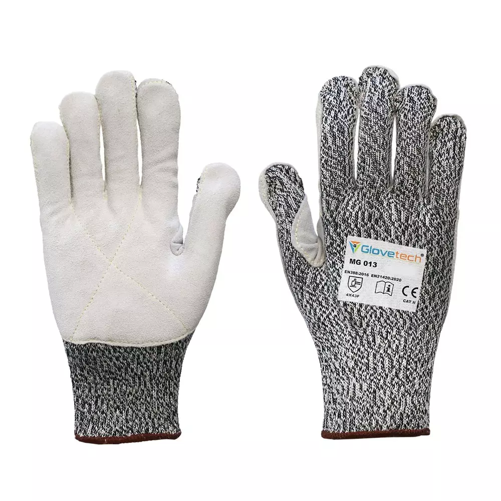 Glovetech Meta Glass Premium Cut Resistant Gloves Dorsal Protection Coating White & Gray, MG 013, Pack of 60 Pair (Size: XS - 3XL)