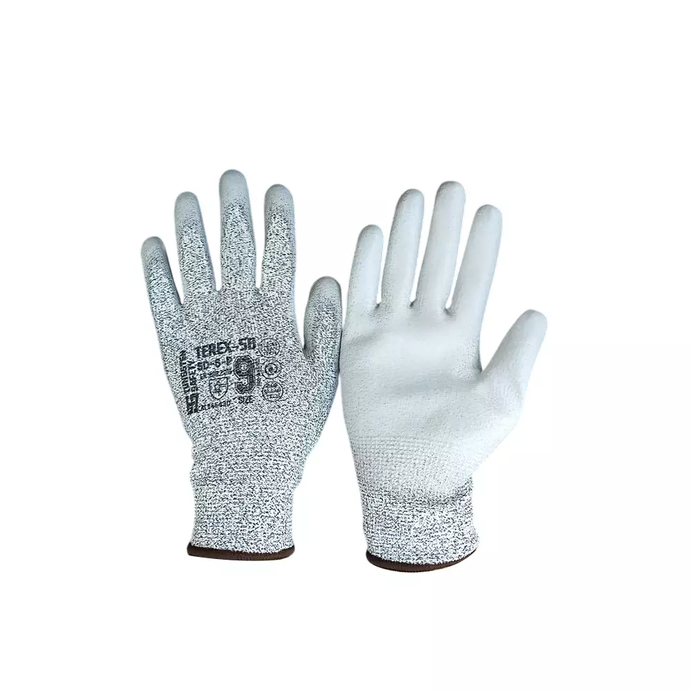 Tungsten Safety Anticut Gloves Level-5 PU Coating Grey Size  9, TEREX-5D (Pack of  12)