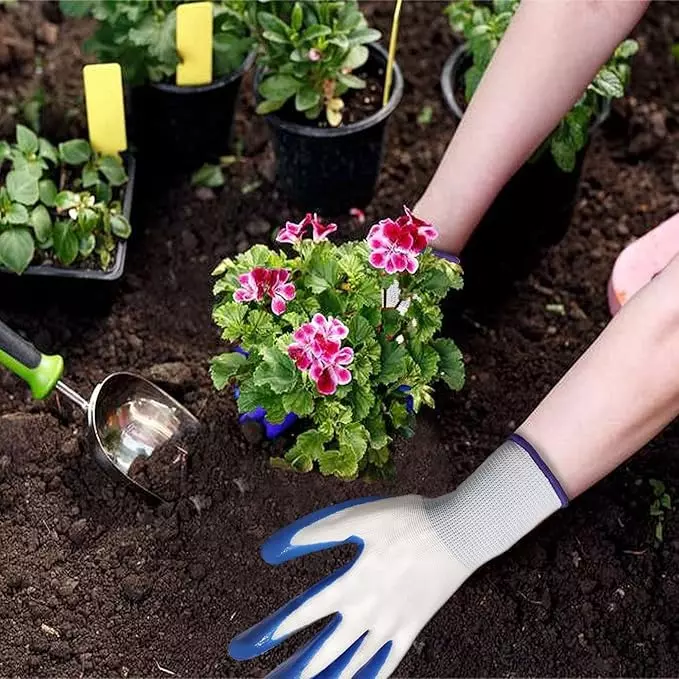 iMTSP Cut Resistant Gloves Nitrile Coated Standard Size White and Blue