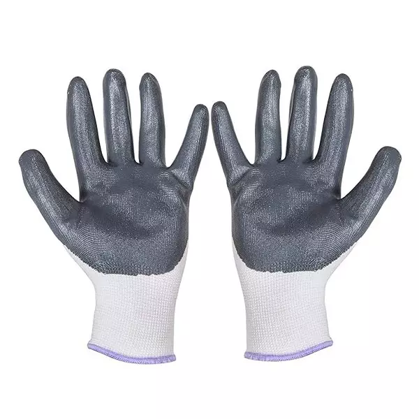 BEGGOSAFE Cut Resistant Hand Gloves White & Grey Nitrile Coated for Industrial Work Free Size