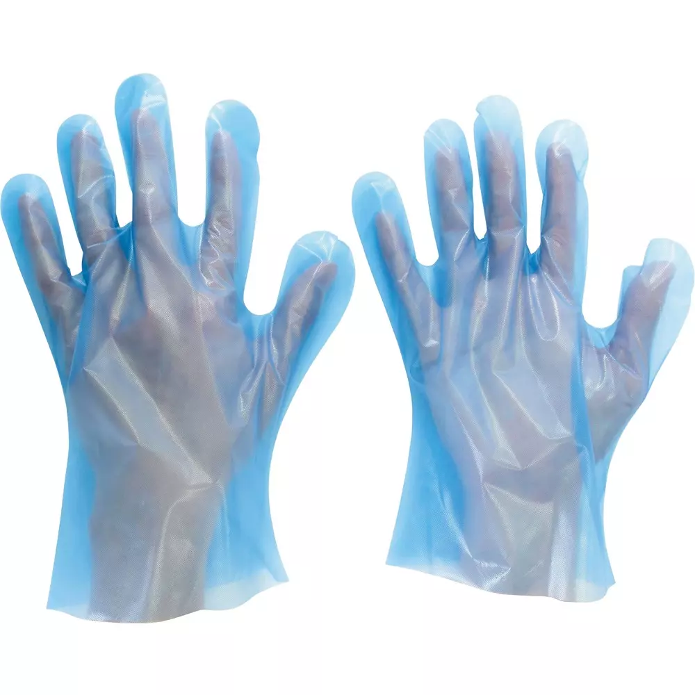 MIDORI Polyethylene Disposable Gloves Blue L Size 30.0 cm Palm Circumference, VERTE-585-L (Pack of 100 Pair)