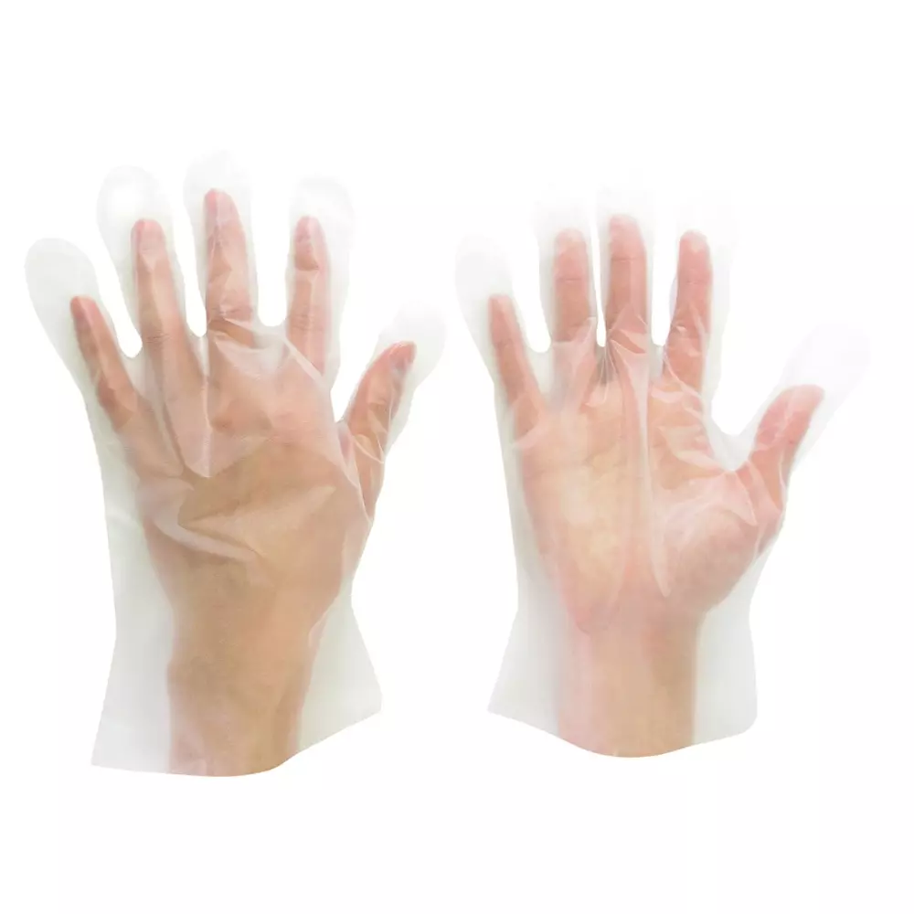 MIDORI Polyethylene Disposable Gloves Clear L Size 28.5 cm Palm Circumference, VERTE-573-L (Pack of 100 Pair)