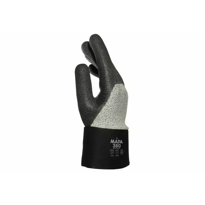 Mapa KryTech 380 Black Grey Nitrile Abrasion Resistant Cut Resistant General Purpose Puncture Resistant Tear, 34380350