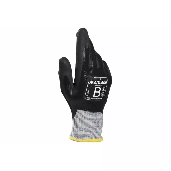 Mapa KryTech 600 Black Grey Nitrile Abrasion Resistant Cut Resistant General Purpose Puncture Resistant Tear, 34600038
