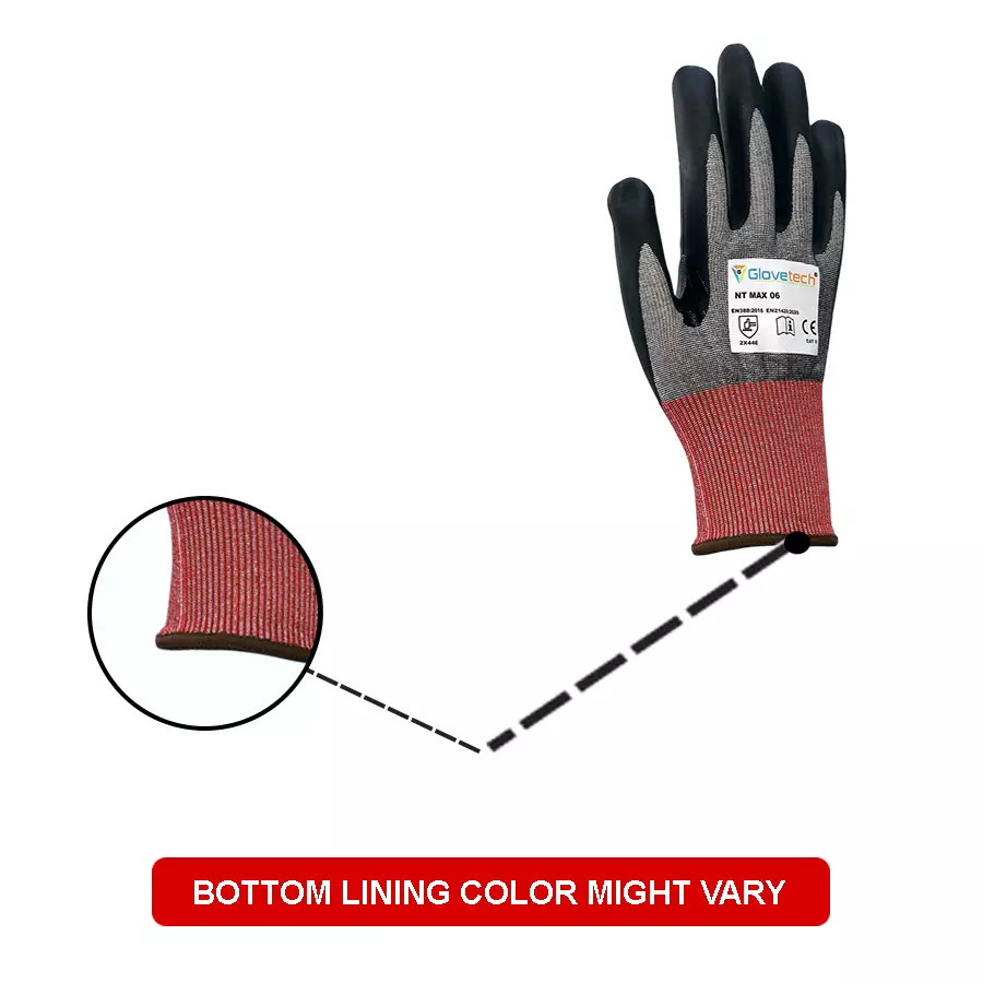 glovetech-ultra-thin-nitrile-coated-cut-resistant-gloves-sandy-finish-black-gray-red-large-size-nt-max-06-pack-of-180-pair