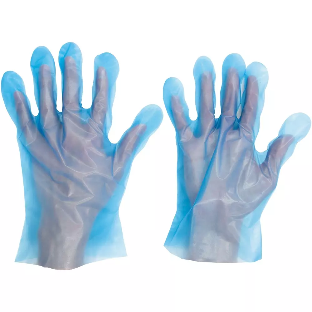 MIDORI Polyethylene Disposable Gloves Blue M Size 26.0 cm Palm Circumference, VERTE-574-M (Pack of 100 Pair)