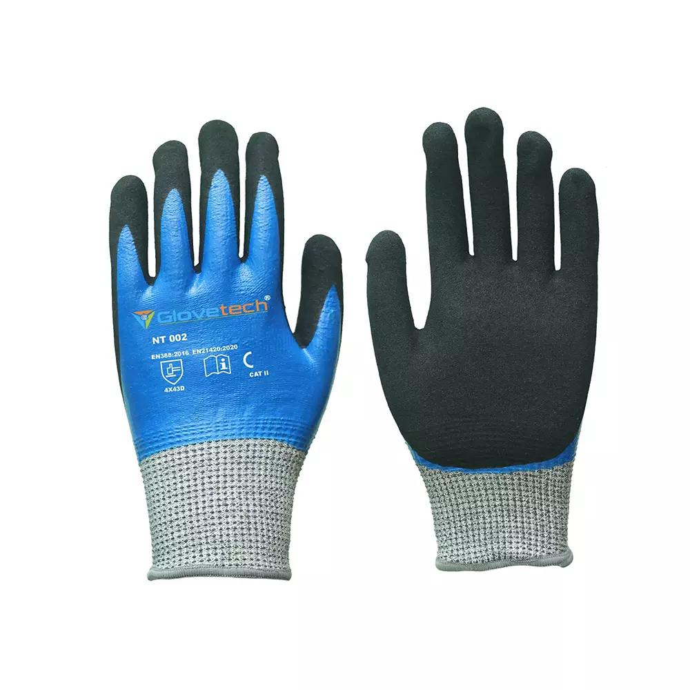 Glovetech Cut Resistant Gloves Foam Coated Black, Blue & Gray XXL Size, NT 002 (Pack of 180 Pair)