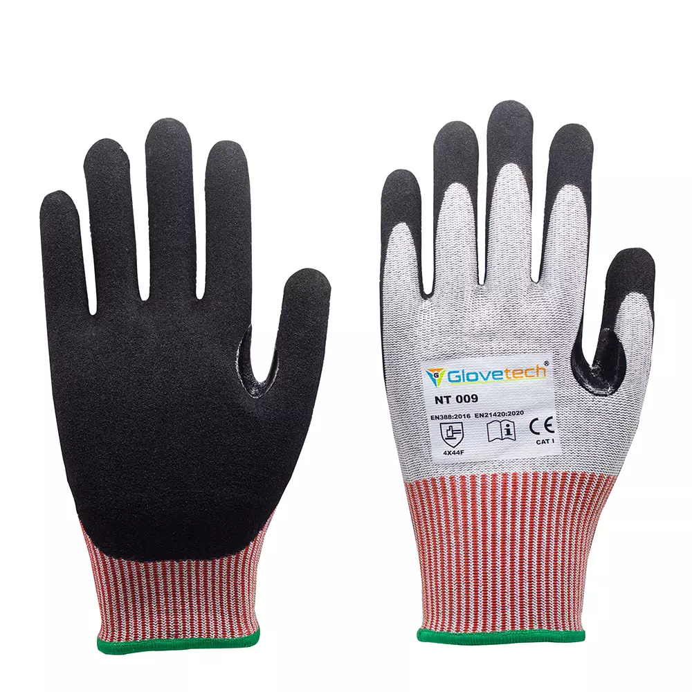 Glovetech Cut Resistant Gloves Palm Coated Black, Red & Gray XL Size, NT 009 (Pack of 180 Pair)