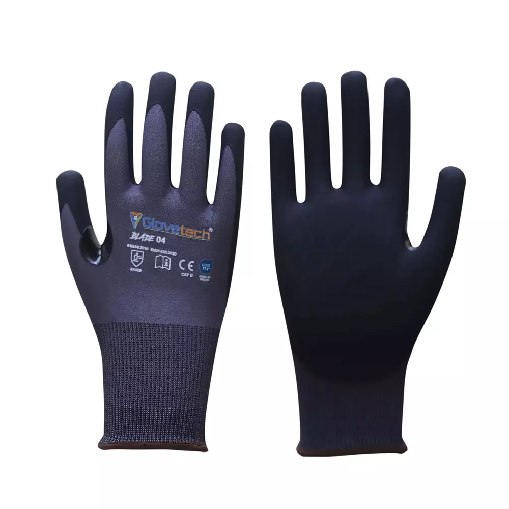 Glovetech Cut Resistant Gloves Micro Foam Coated Black & Dark Gray Large Size, BLADE 04 (Pack of 180 Pair)