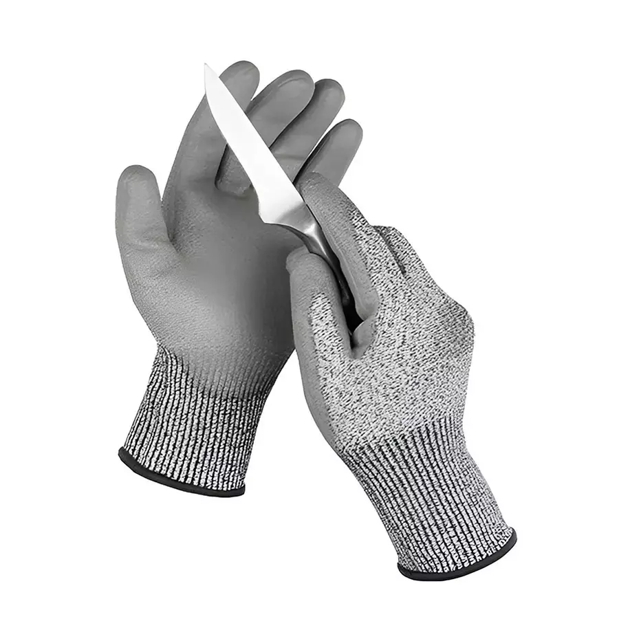 SSWW Synthetic Polyester Cut Resistant Gloves Grey Color, L Size, SSWW398 (Pack of 100 Pair)