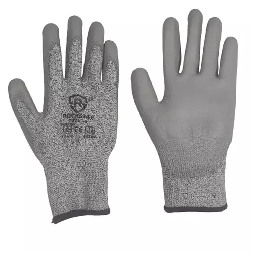 ROCKSAFE Cut-Resistant Gloves PU Coated Polyester Level 5 Grey Free Size (Pack of 60 Pairs)