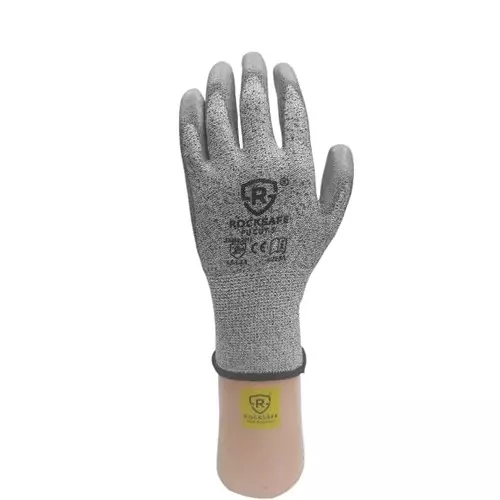ROCKSAFE Cut-Resistant Gloves PU Coated Polyester Level 5 Grey Free Size (Pack of 60 Pairs)