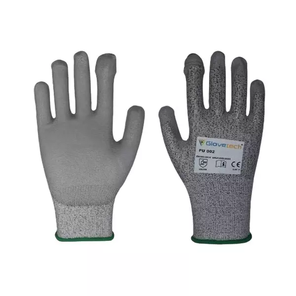 Glovetech Cut Resistant Scrapper Gloves Polyurethane Coating Liner 13-gauge HPPE Fiber Size XXL Salt-and-Pepper Color (Pack of 180 Pair)