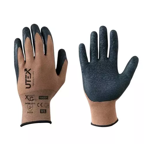 UTEX Xpert Grip Safety Hand Gloves Brown & Black M Size Latex for Industrial Use, HA501 (Pack of 24 Pair)
