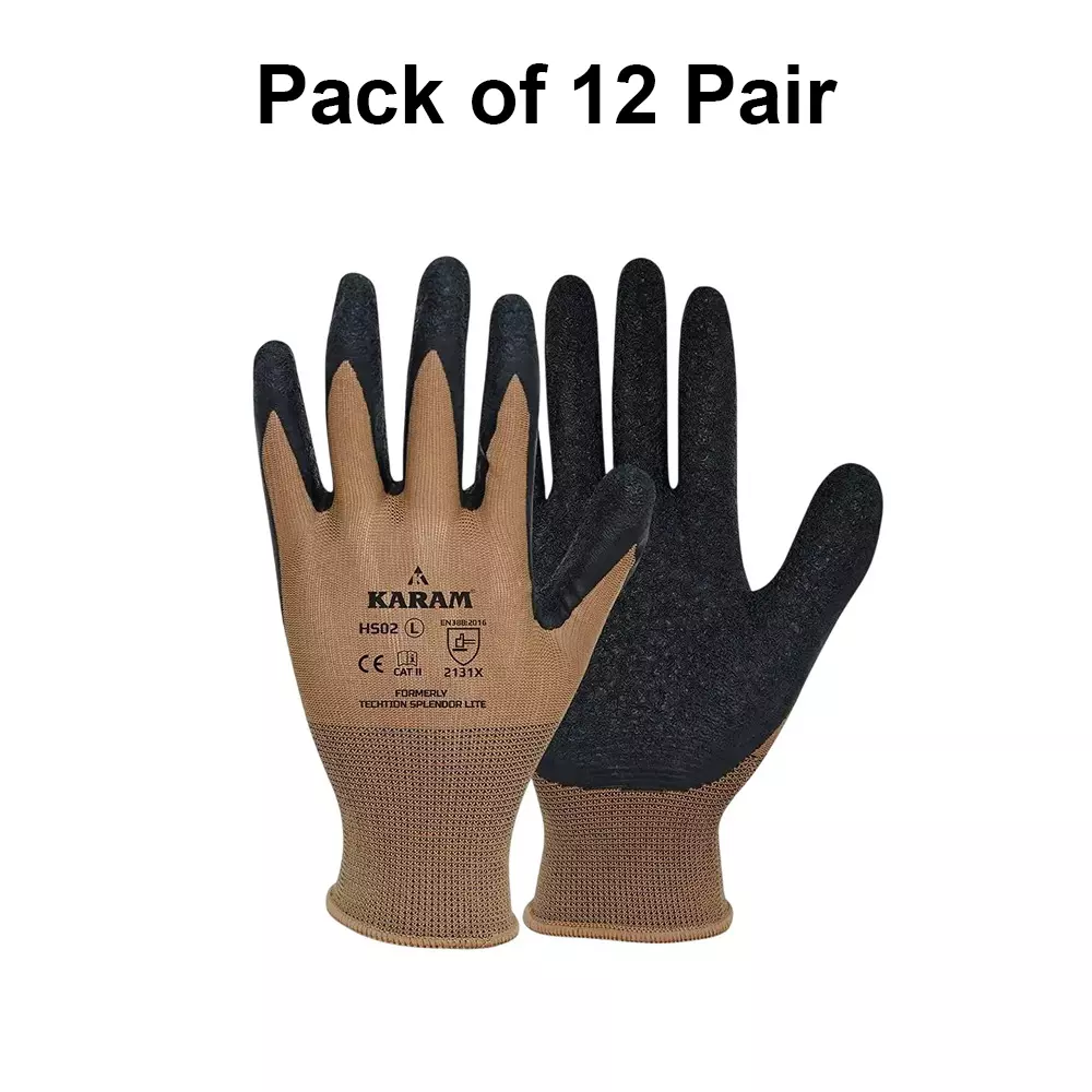 karam-safety-gloves-polyester-liner-with-natural-latex-coating-brown-color-m-size-for-hand-safety-hs02-pack-of-12-pair