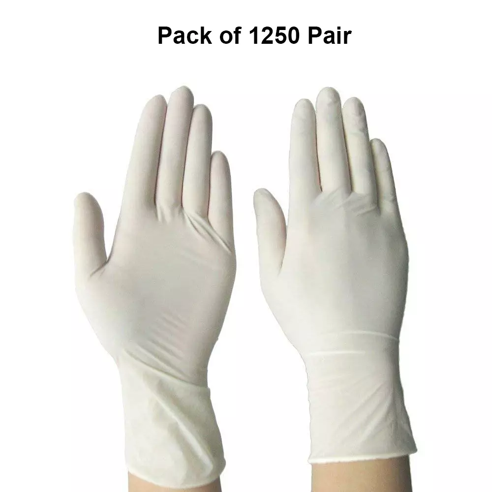 3P Latex Examination Hand Gloves Left, Right Hand Orientation White for Surgical or General Medical Use (Pack of 1250 Pairs)