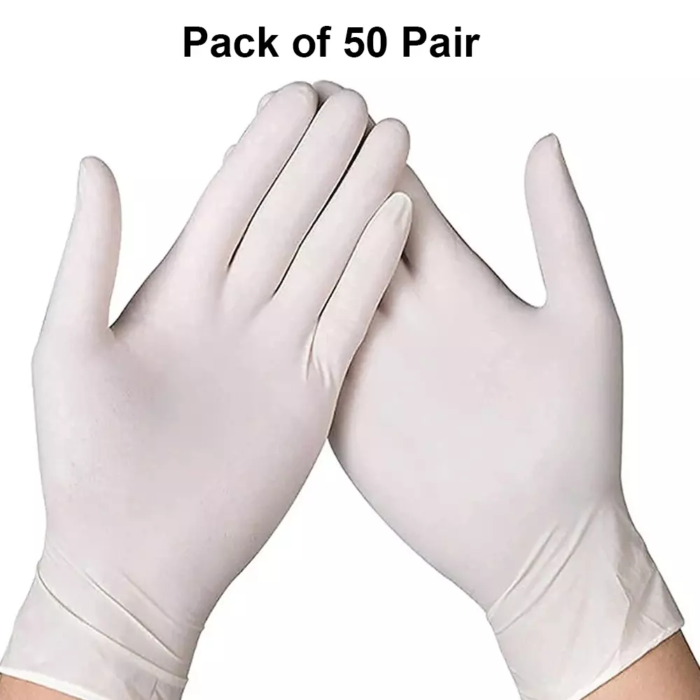 3P Latex Examination Hand Gloves Left, Right Hand Orientation White for Surgical or General Medical Use (Pack of 50 Pairs)