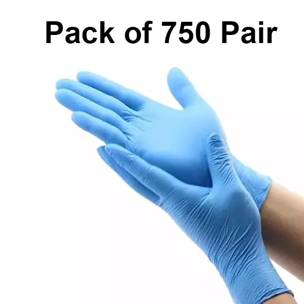 3P Nitrile Examination Hand Gloves Left, Right Hand Orientation Blue for Surgical or General Medical Use (Pack of 750 Pairs)