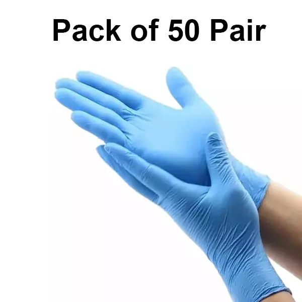 3P Nitrile Examination Hand Gloves Left, Right Hand Orientation Blue for Surgical or General Medical Use (Pack of 50 Pairs)