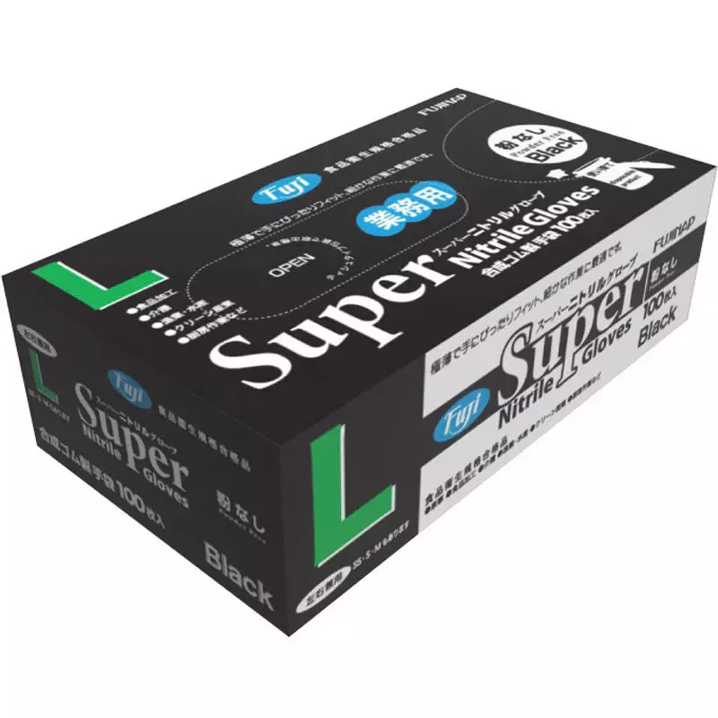 Shobido Fuji Super Nitrile Gloves Powder-Free L Size Black Color, 36773