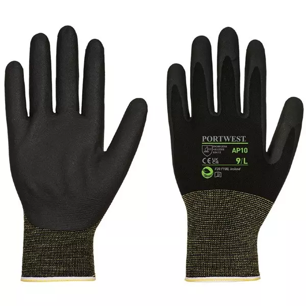 Portwest 15 Gauge Liner Hand Glove Nitrile Coating Black L Size Bamboo & Nylon for Industrial Use, AP10K8RL