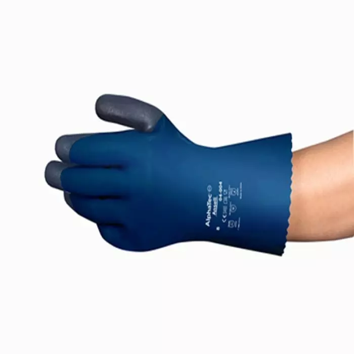 Ansell AlphaTec 04-004 Blue Cotton Chemical Resistant Gloves Size 9 PVC Coating, 4004090