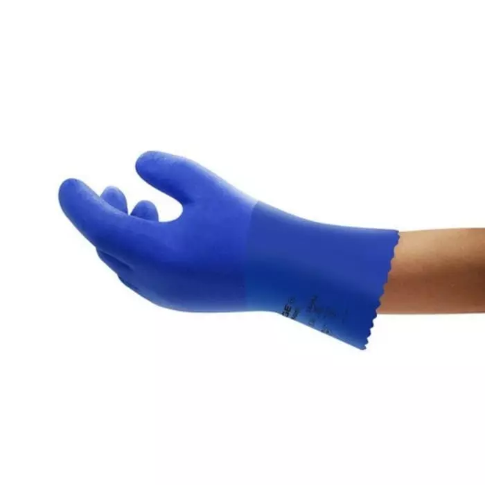 Ansell Edge 14-662 Blue PVC Abrasion Resistant Chemical Resistant Work Gloves Size 9 PVC Coating, 14662090