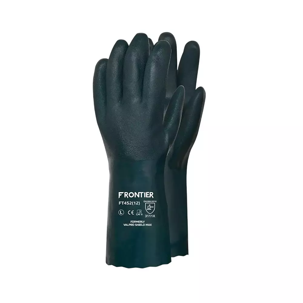 Frontier Safety Gloves Cotton Interlock Liner with PVC Coating Natural Green 18 Inch (457 mm) Size for Hand Safety, FT452 (Pack of 12 Pair)