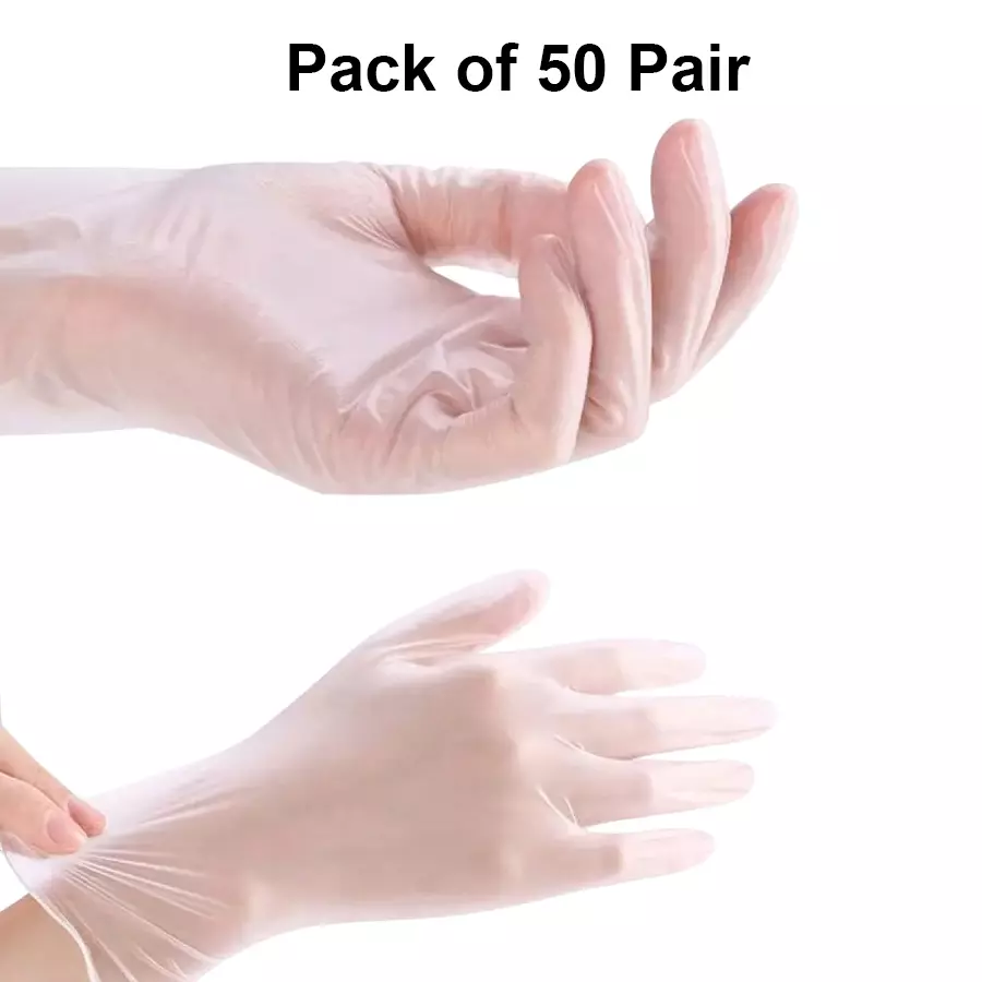 3P Vinyl Examination Hand Gloves Left, Right Hand Orientation Transparent for Food & Cooking (Pack of 50 Pairs)