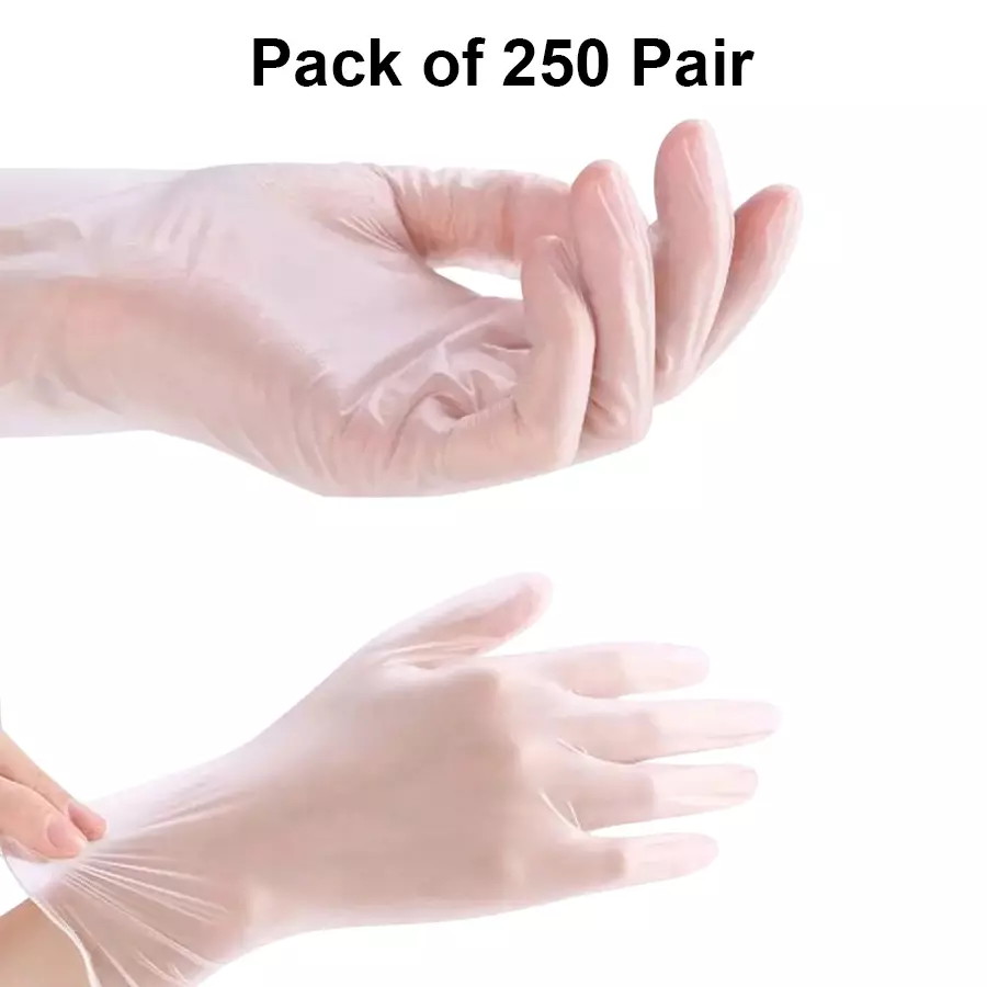 3P Vinyl Examination Hand Gloves Left, Right Hand Orientation Transparent for Food & Cooking (Pack of 250 Pairs)