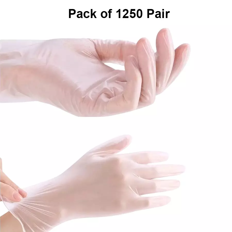 3P Vinyl Examination Hand Gloves Left, Right Hand Orientation Transparent for Food & Cooking (Pack of 1250 Pairs)