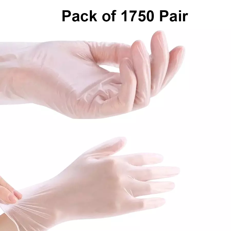 3P Vinyl Examination Hand Gloves Left, Right Hand Orientation Transparent for Food & Cooking (Pack of 1750 Pairs)