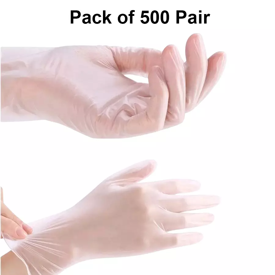 3P Vinyl Examination Hand Gloves Left, Right Hand Orientation Transparent for Food & Cooking (Pack of 500 Pairs)