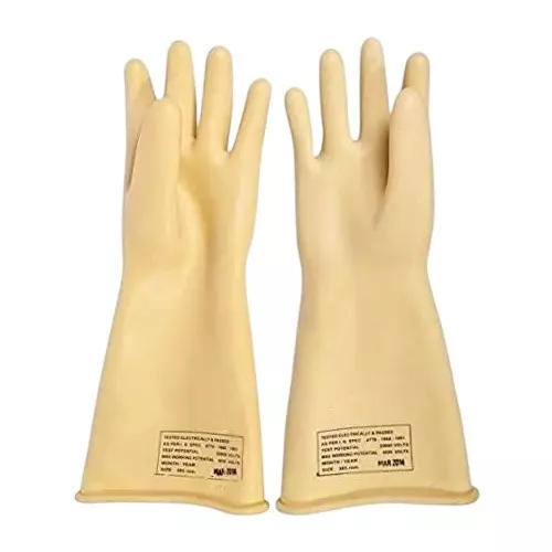 ANGELSAFE 33 kVA Electrical Gloves Insulated Rubber Body Free Size Cream Color for Protection from High Voltage Electric Shocks (Pack of 5 Pair)