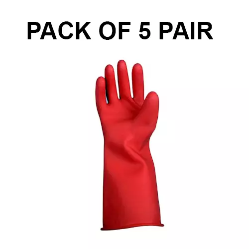 Raychem Electric Hand Gloves Rubber XL Size Full Fingered Red for Industrial & Factory Use, Class 2 (Pack of 5 Pair)