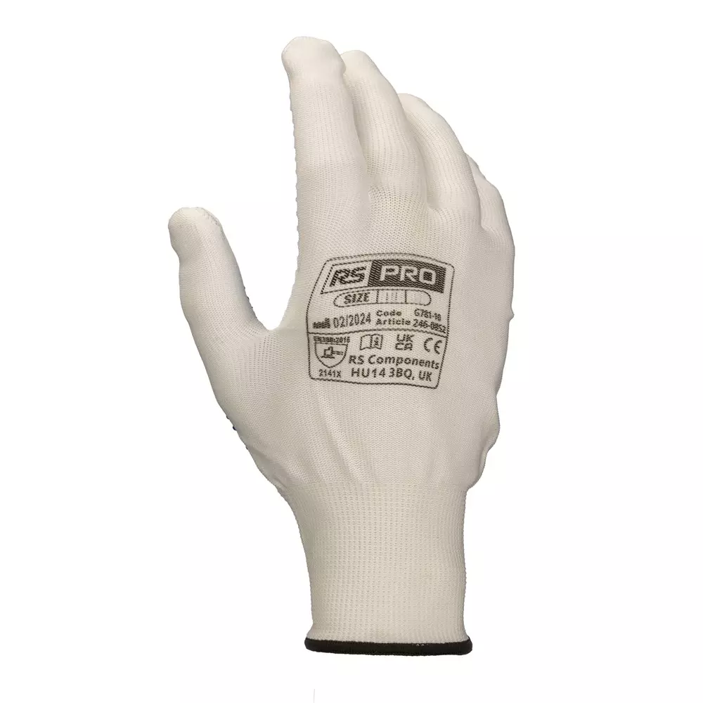 RS PRO Glove Polyester 7 24 Gloves White Polyvinyl Chloride General Purpose, 2460849