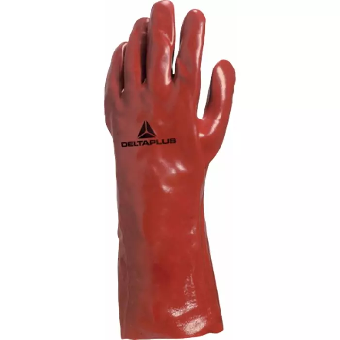 Delta Plus Red PVC Chemical Resistant Work Gloves Size 10 PVC Coating, PVC733510 (Pack of 12 Pair)