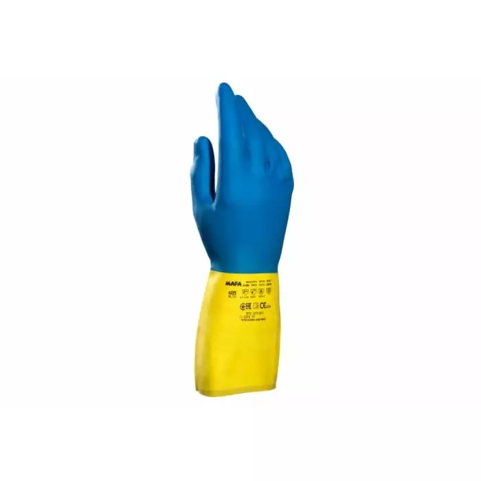 Mapa Alto 405 ACTIVATED Blue Yellow Natural Latex Polychloroprene Abrasion Resistant Chemical Resistant Gloves Size, 34405207