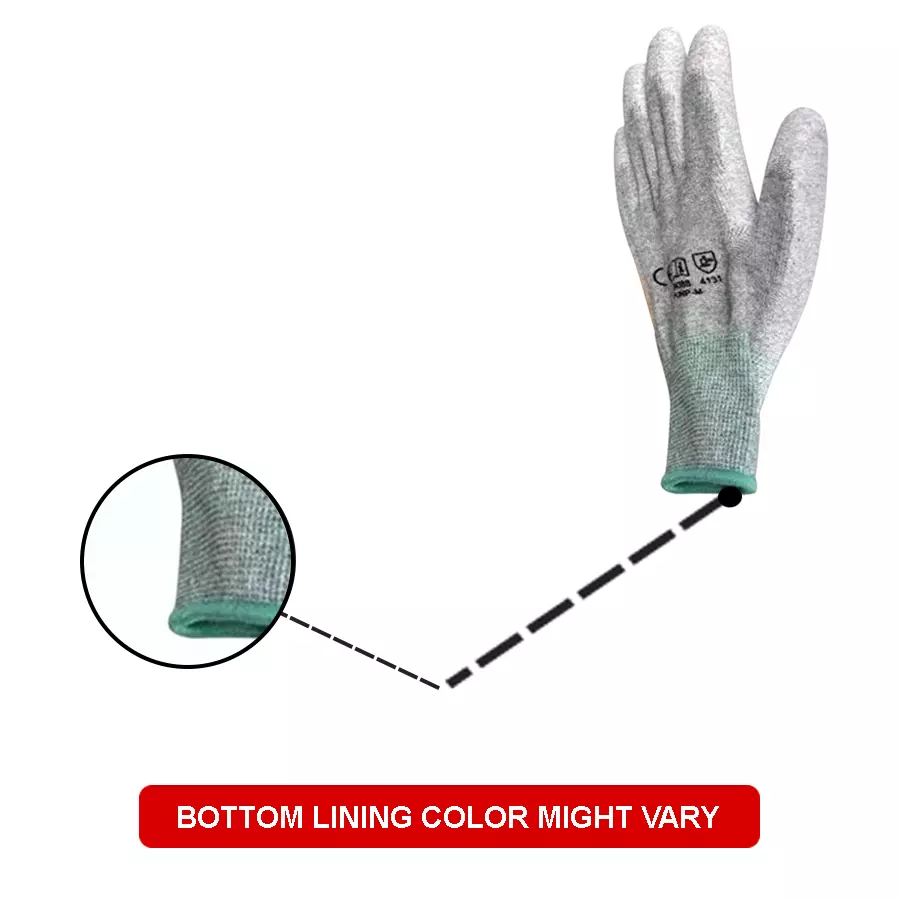 GLOBALSS Full Finger Coated ESD Gloves Carbon Fiber Small
