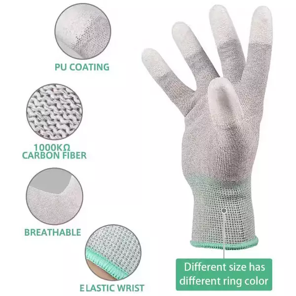 GLOBALSS Full Finger Coated ESD Gloves Carbon Fiber Small
