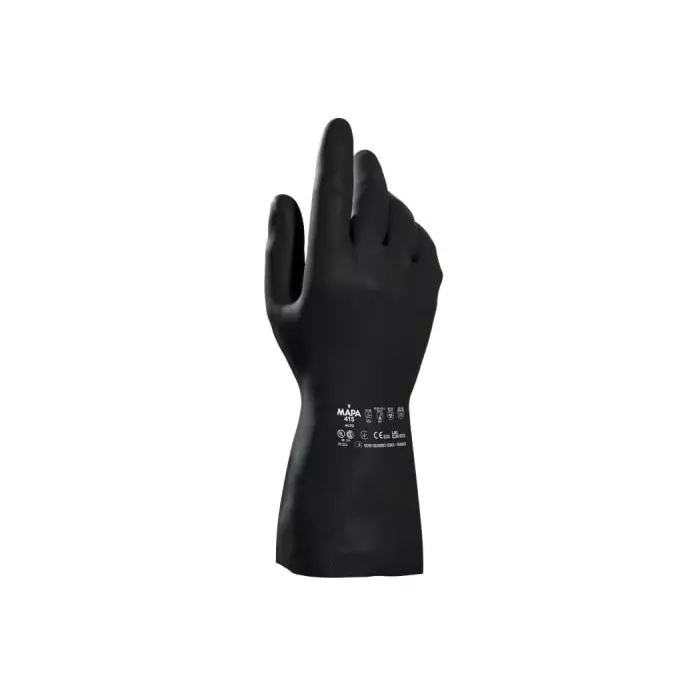 Mapa Alto 415 Black Natural Latex Polychloroprene Abrasion Resistant Chemical Resistant Puncture Resistant Gloves, 34415040