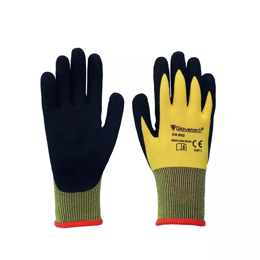 Glovetech Cold Handling Insulated Gloves Full Dip Coated Black, Yellow & Green Large Size, CH 002 (Pack of 180 Pair)