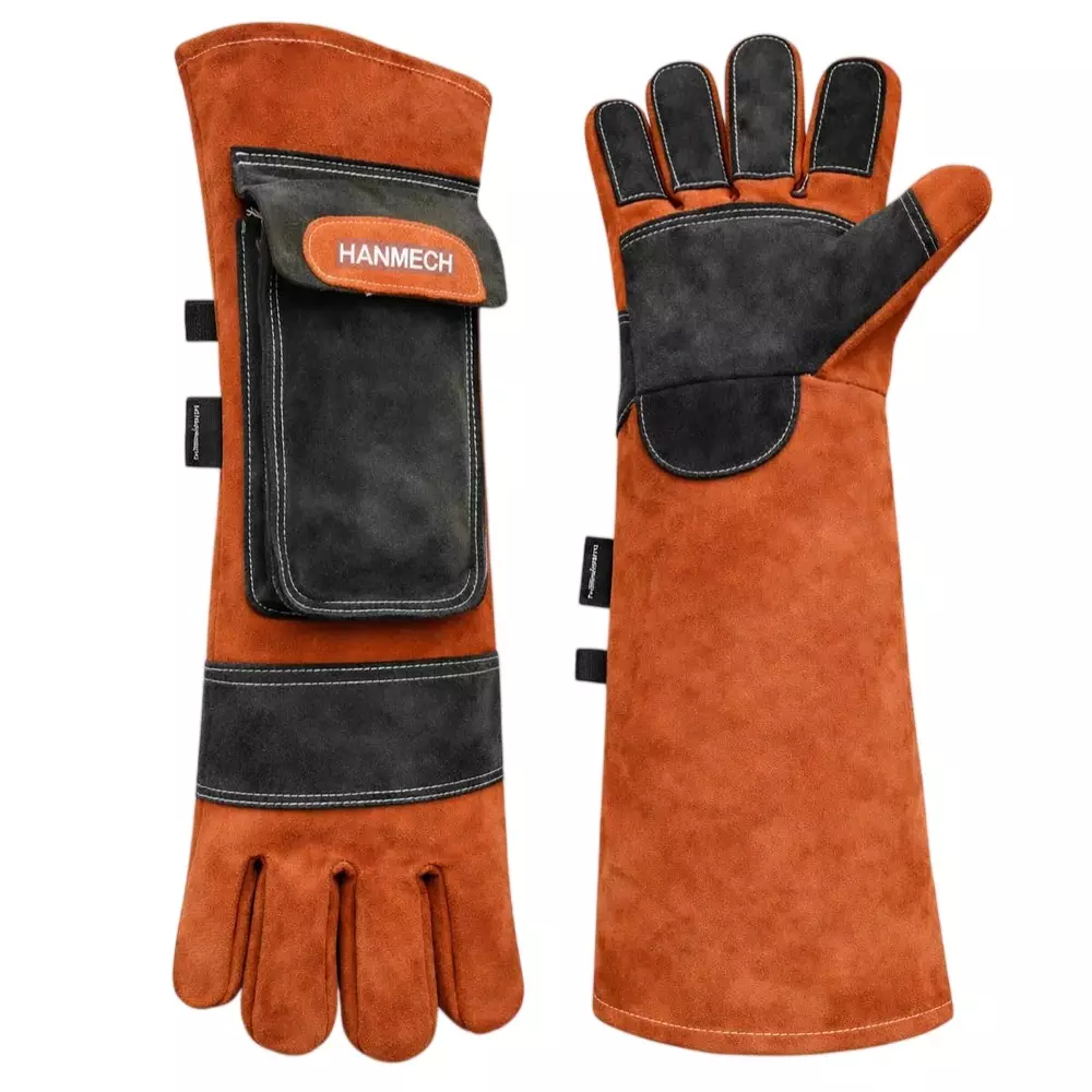 HANMECH Leather Animal Handling Gloves Bite Proof For Snake & Reptile Dog, Cat With Pocket For Pet Treats Size 508 mm (20 inch)