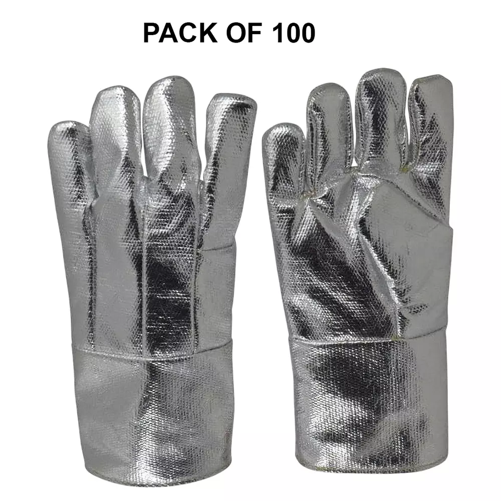 GENERIC Heat & Fire Resistant Hand Gloves Aluminium Silver (14 inch) 355.6 mm (Pack of 100)
