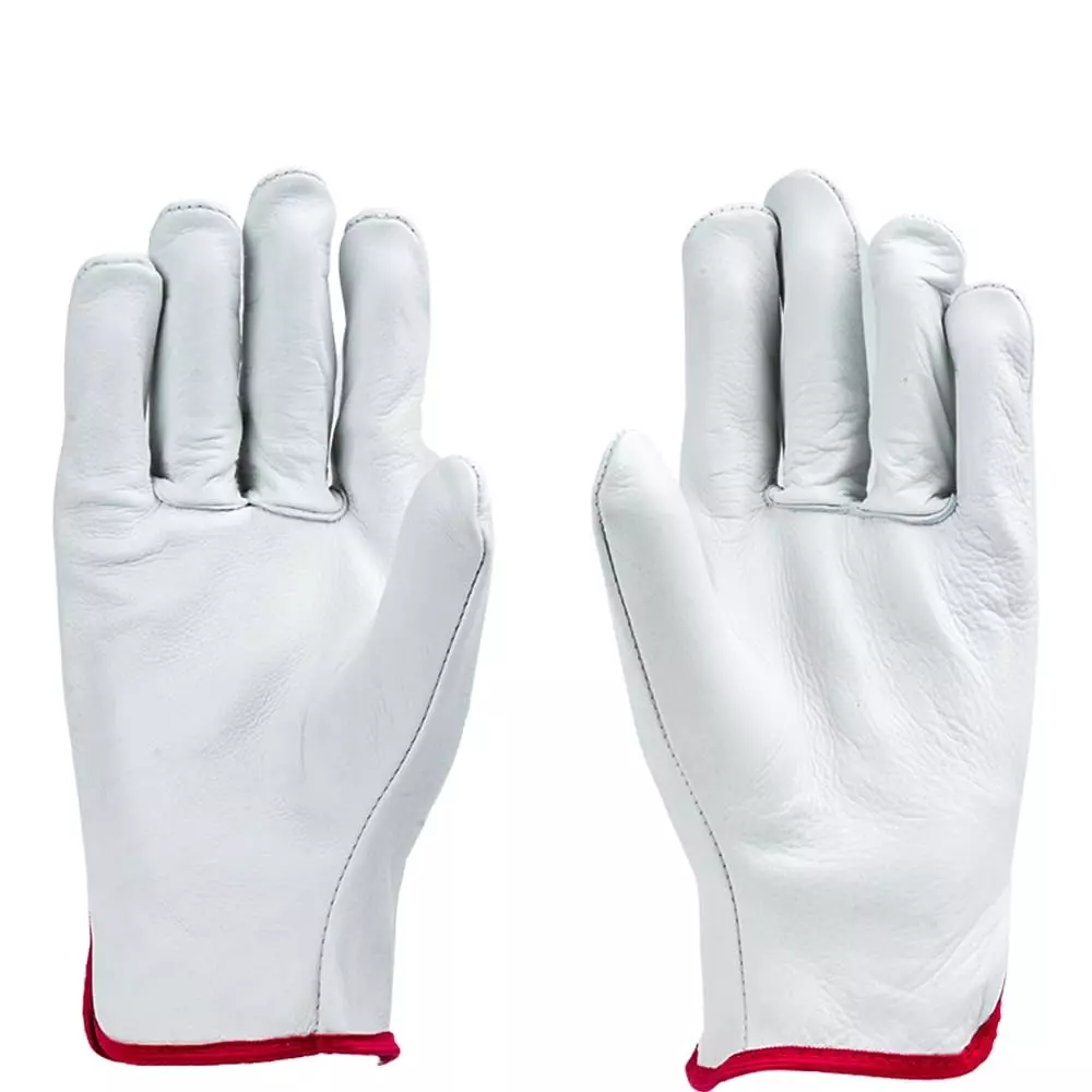 Mallcom Safety Hand Gloves Natural Grain Leather White Size L, D232