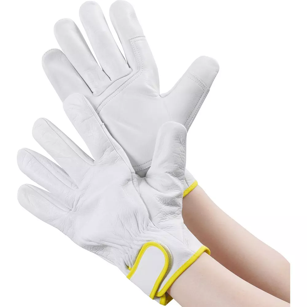 MonotaRO Genuine Cow Leather Gloves Hook and Loop Fastener White LL Size, 28533620 (1 Pair)